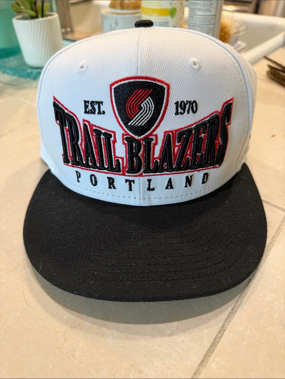 Portland Trail Blazers White Snapback Hat with Black Undervisor